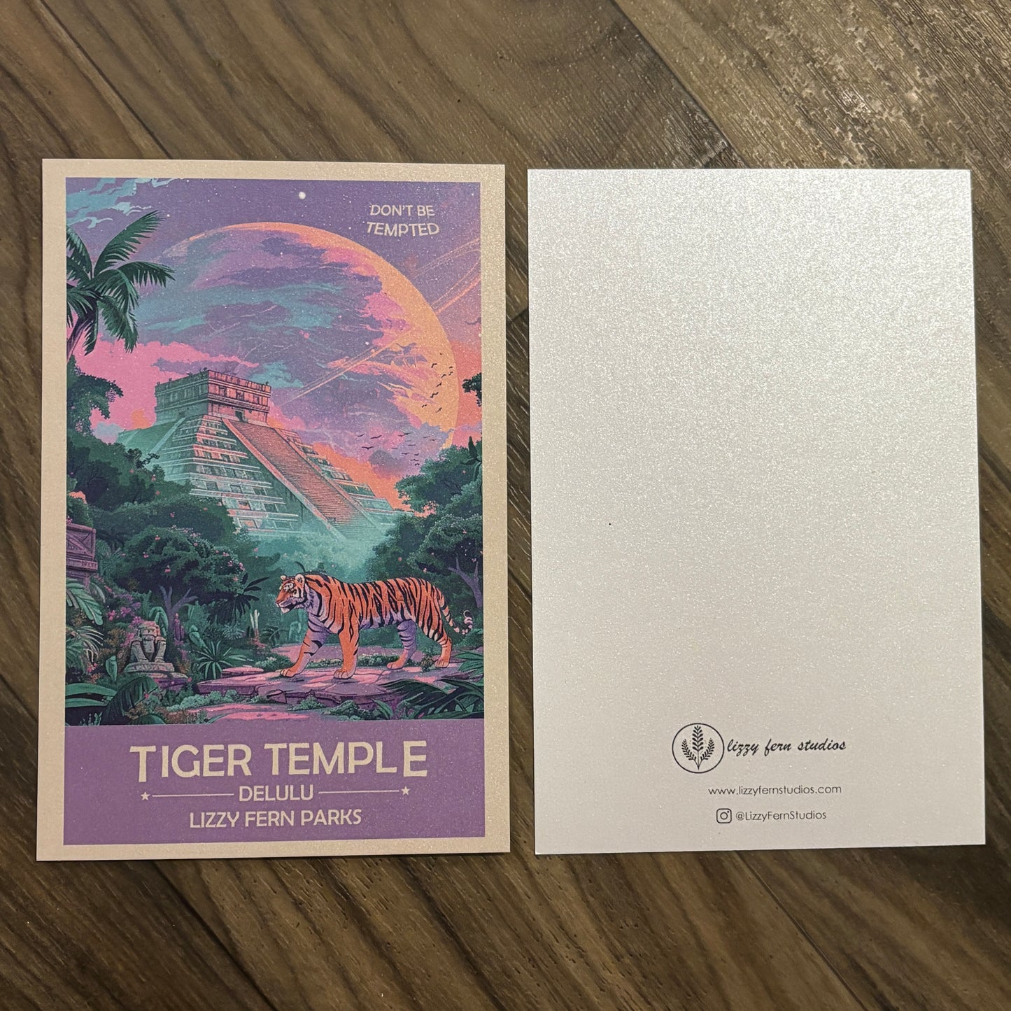 Tiger Temple Planet Delulu Art Print | Retro Futuristic Poster