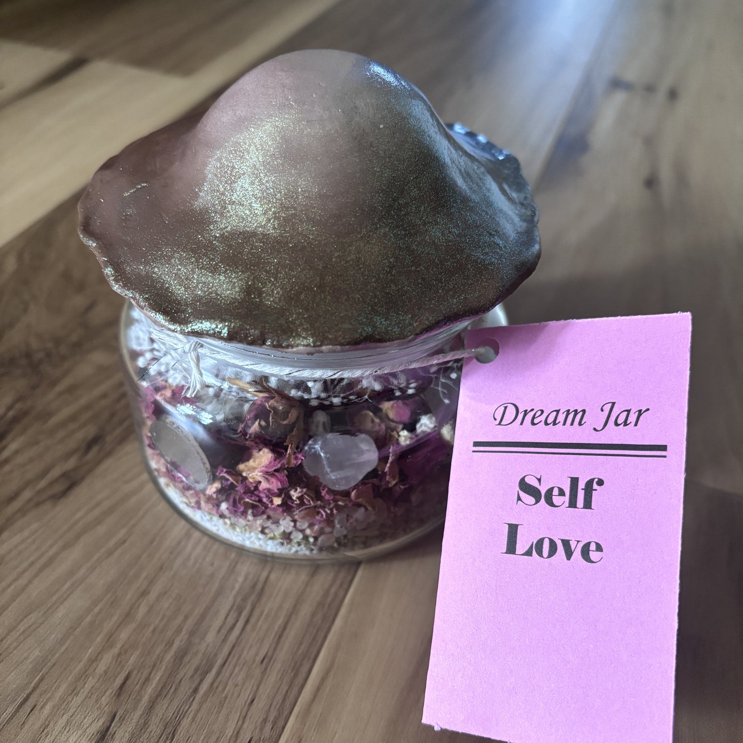 Self-Love Dream Jar with Mushroom Top | Premade Spell Jar | Wish Jar | Manifest Love and Compassion | Heal Emotional Trauma | Attract Healthy Relationships