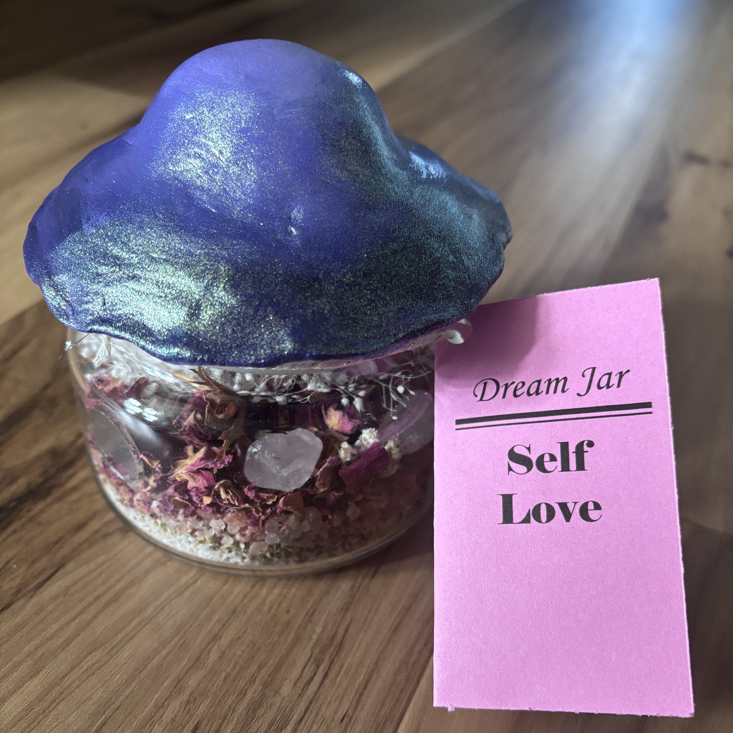 Self-Love Dream Jar with Mushroom Top | Premade Spell Jar | Wish Jar | Manifest Love and Compassion | Heal Emotional Trauma | Attract Healthy Relationships