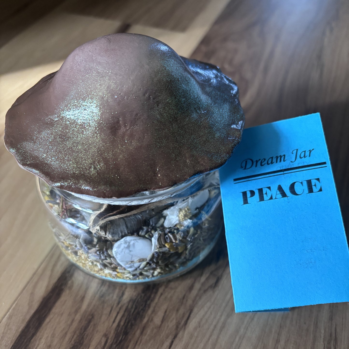 Peace Dream Jar with Mushroom Top | Premade Spell Jar | Wish Jar | Manifest Calm and Compassion | Protect Your Peace | Attract Serentity
