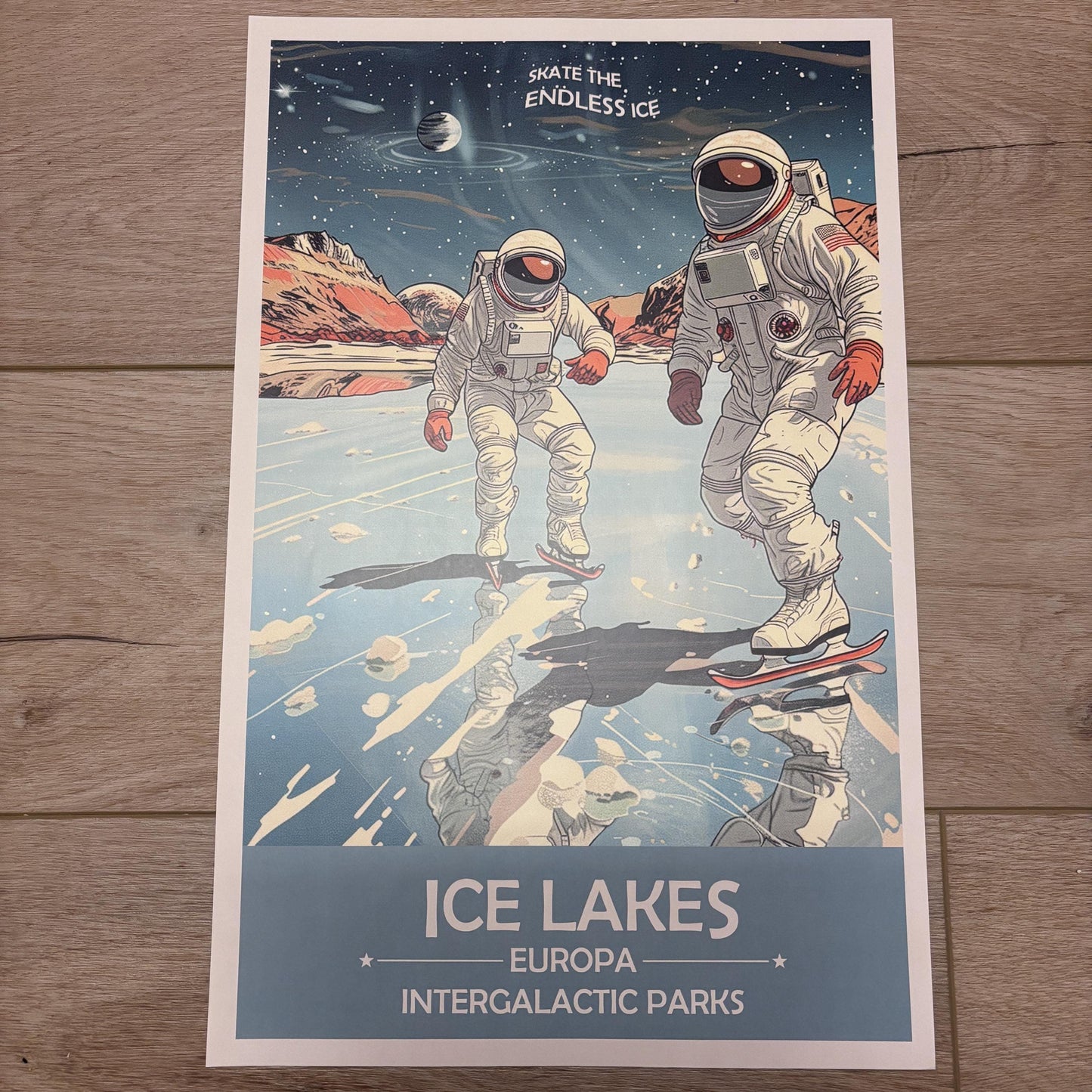 Ice Lakes of Europa Art Print | Collectible Retro Futuristic Space Wall Art | NASA Poster | Milky Way Galaxy | Sol Solar System