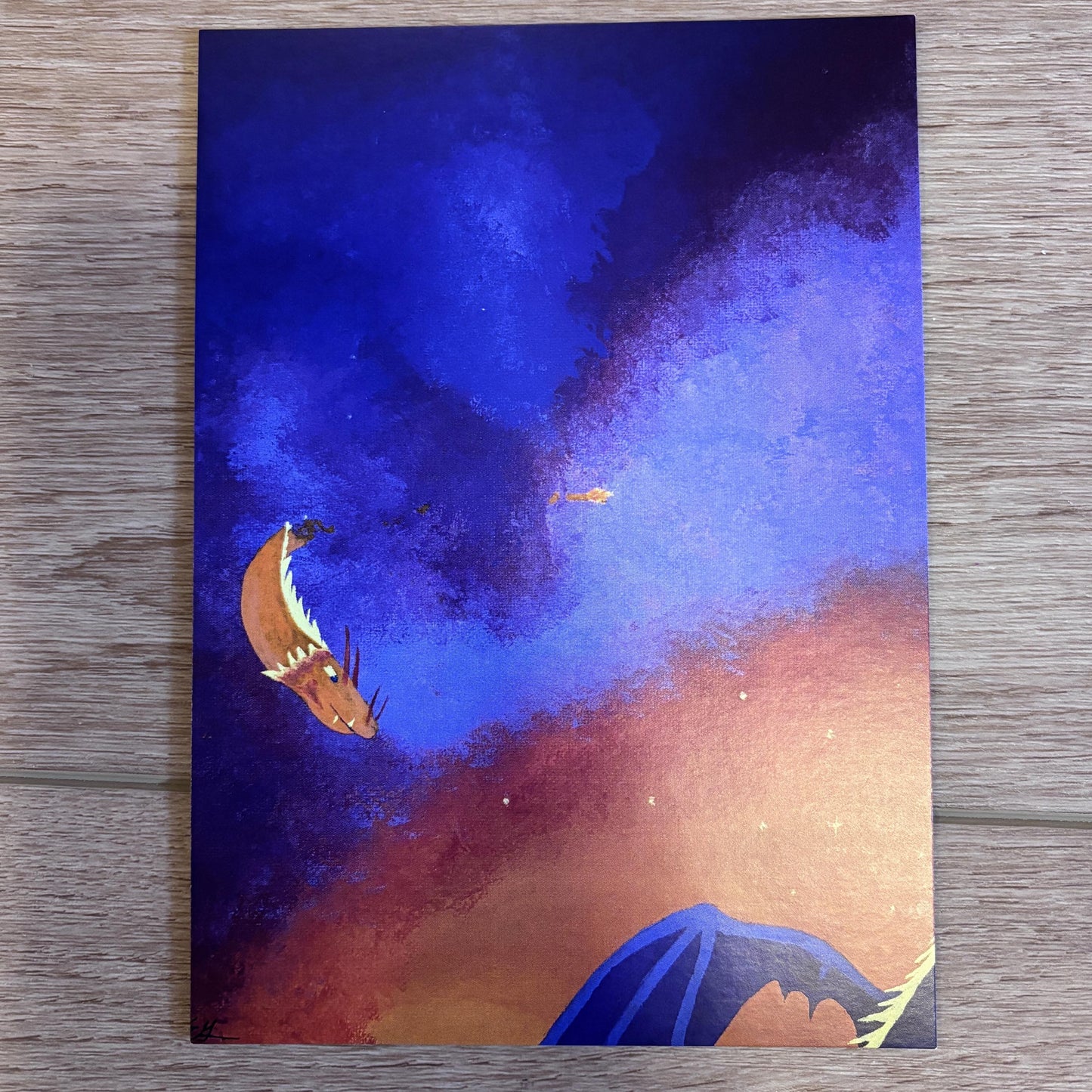 The Storm Has Passed 5x7 Small Art Print | Dragons | Dreamy Sunset | Dark Skies | Moody Acrylic Painting