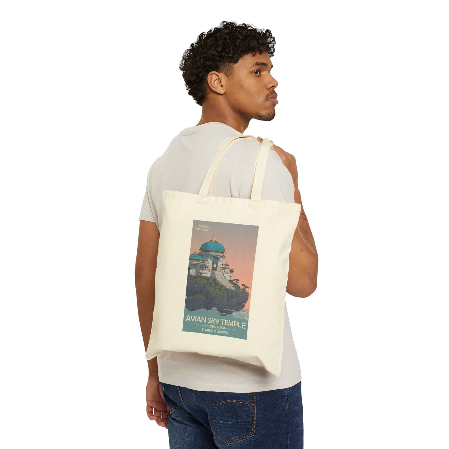 6th Dimension Starseed Avian Sky Temple Tote | Reusable Cotton Canvas Bag