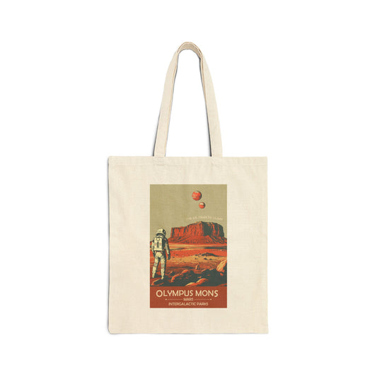 Mars Travel Poster Tote — 'Olympus Mons' Retro Space Canvas Bag