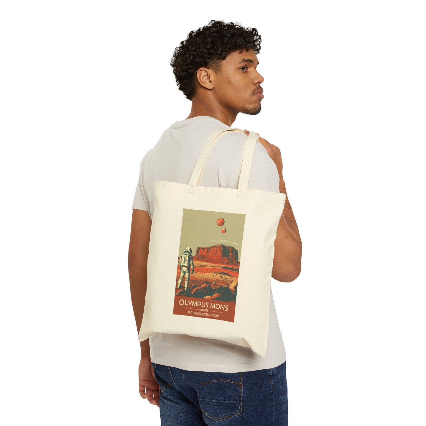 Mars Travel Poster Tote — 'Olympus Mons' Retro Space Canvas Bag