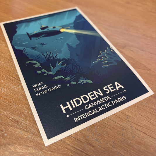 Hidden Sea of Ganymede Art Print | Collectible Retro Futuristic Space Wall Art | NASA Poster | Milky Way Galaxy | Sol Solar System