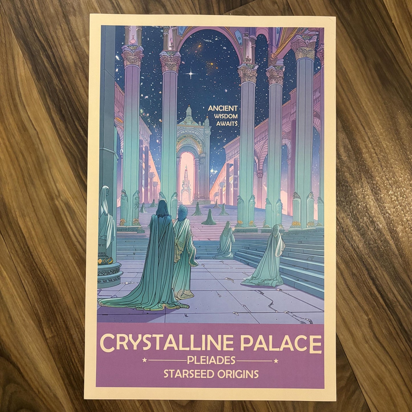 Pleiadian Starseed Crystalline Palace Art Print | Retro Futuristic Space Poster