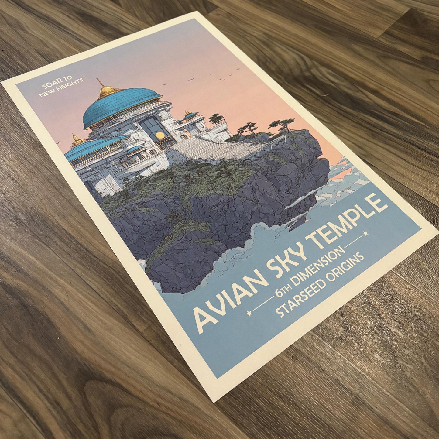 6th Dimension Avian Sky Temple Art Print | Retro Futuristic Space Poster