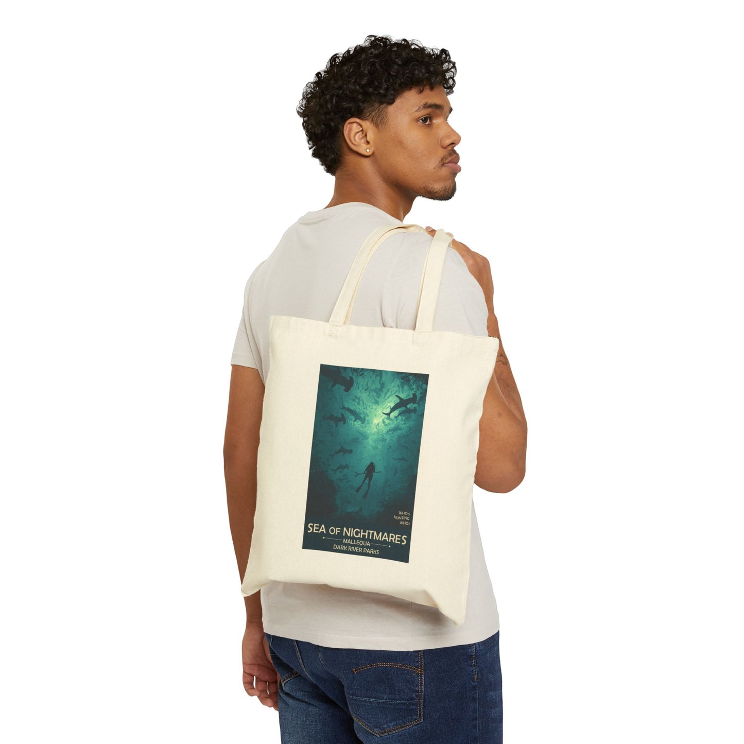 Sea of Nightmares Tote | Reusable Cotton Canvas Bag | Shark