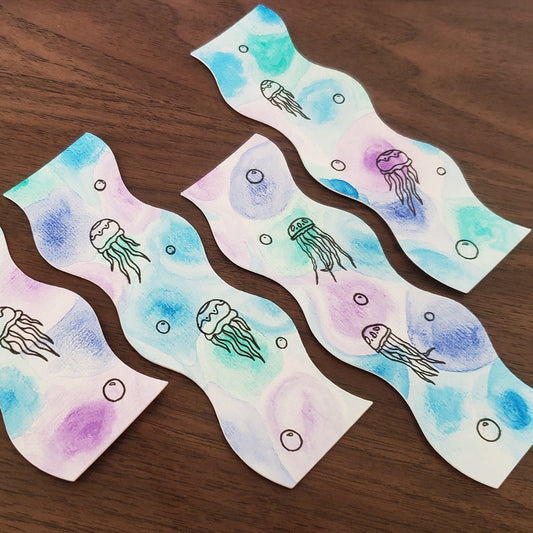 Jellyfish Wave Bookmark | Handmade | Handpainted | Ink and Watercolor