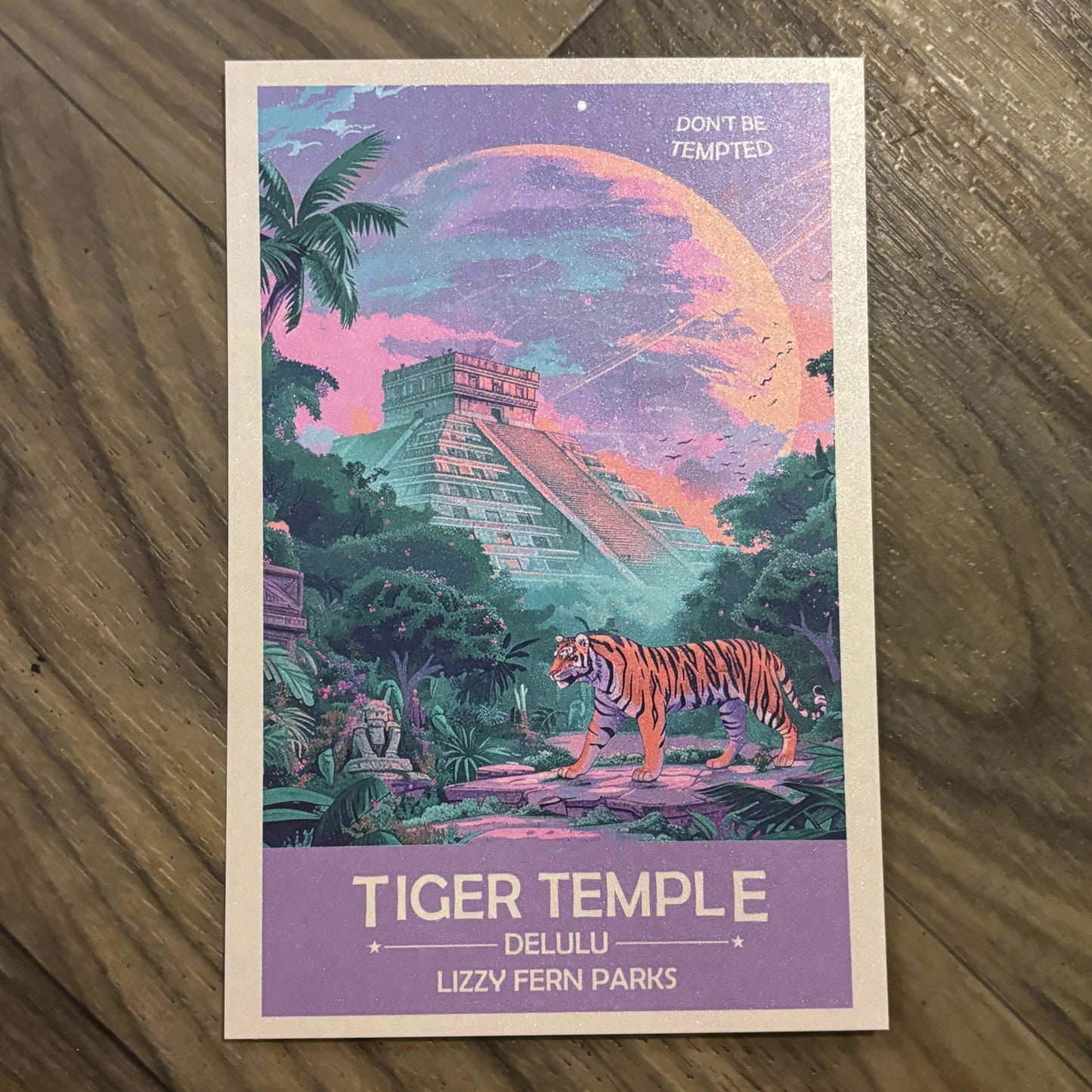 Tiger Temple Planet Delulu Art Print | Retro Futuristic Poster