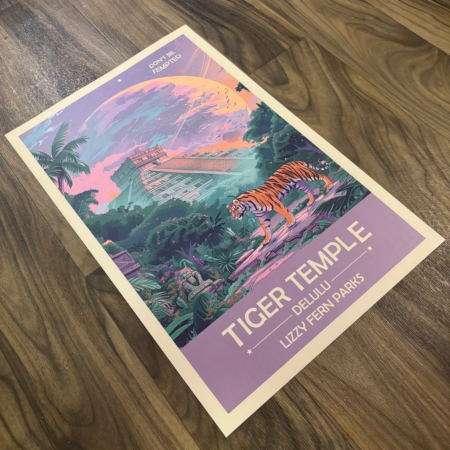 Tiger Temple Planet Delulu Art Print | Retro Futuristic Poster