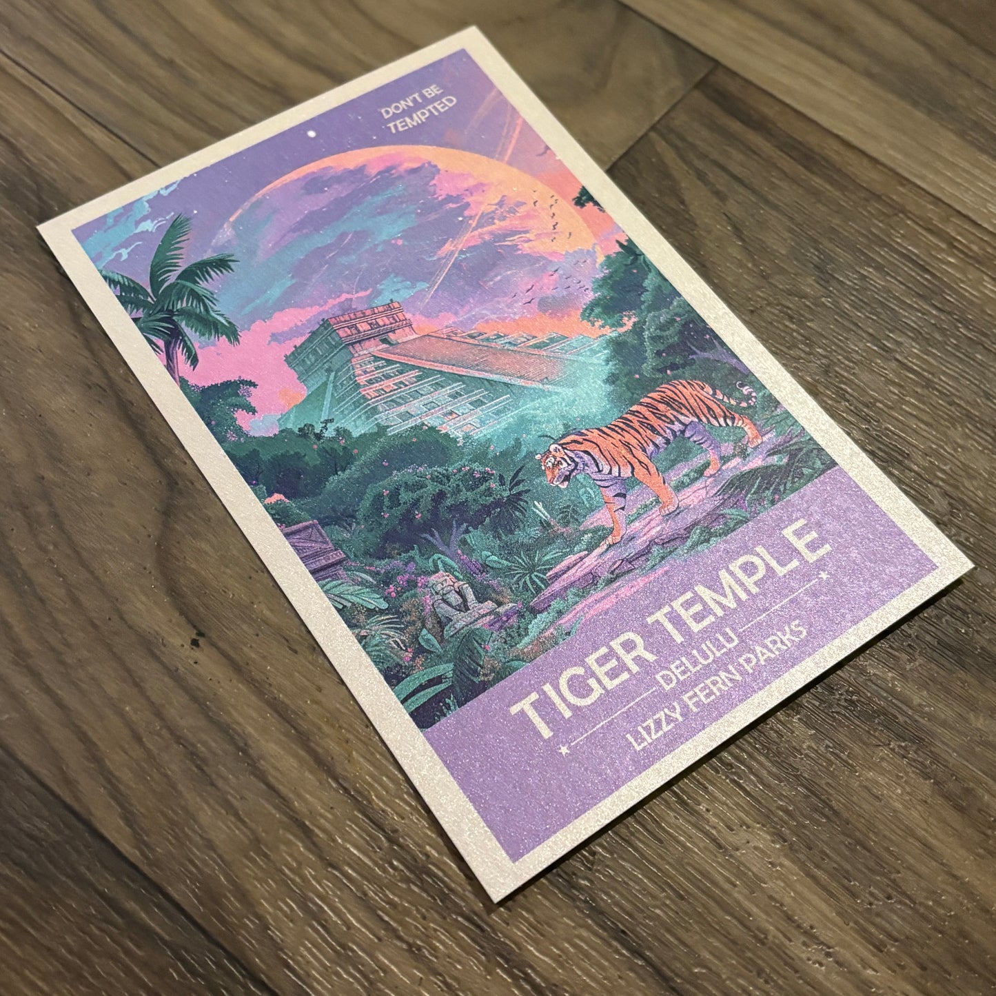 Tiger Temple Planet Delulu Art Print | Retro Futuristic Poster