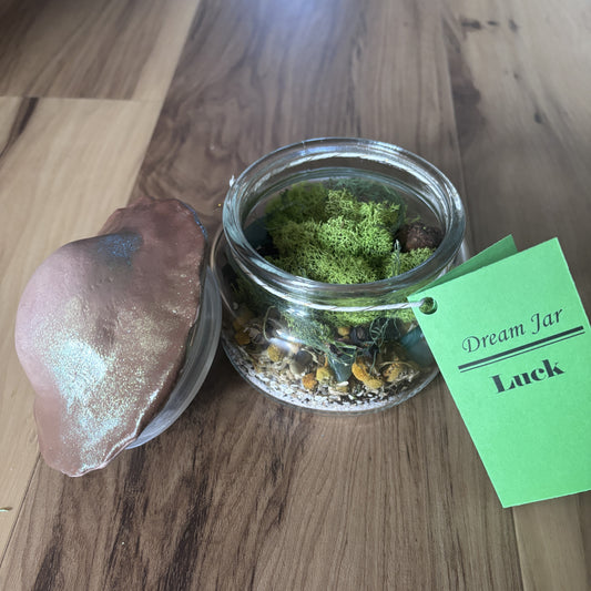 Luck Dream Jar with Mushroom Top | Premade Spell Jar | Wish Jar | Manifest a Lucky Life | Attract Prosperity, Abundance, and Good Fortune