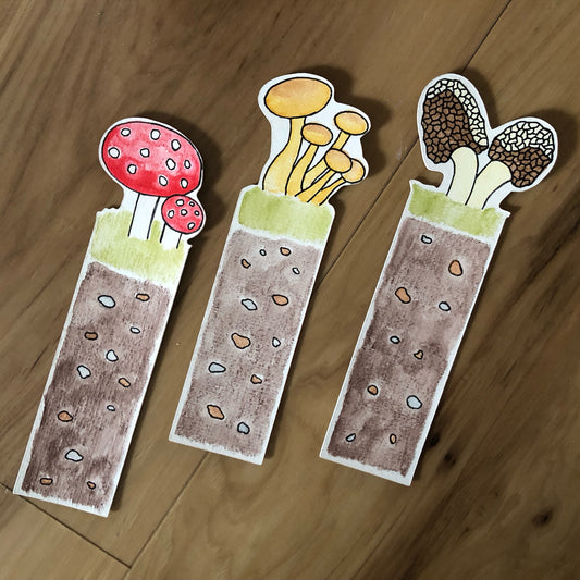 Mushroom Bookmark Trio | All Three Designs | Handmade | Handpainted | Ink & Watercolor | Diecut