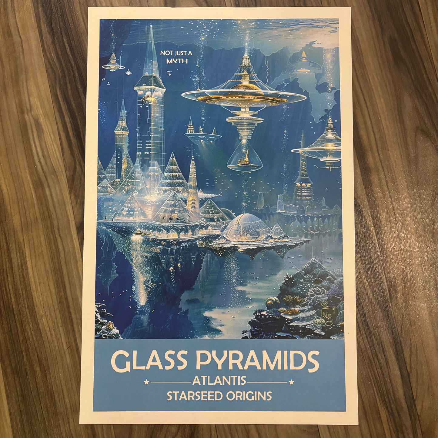 Atlantis Glass Pyramids Art Print | Retro Futuristic Space Poster
