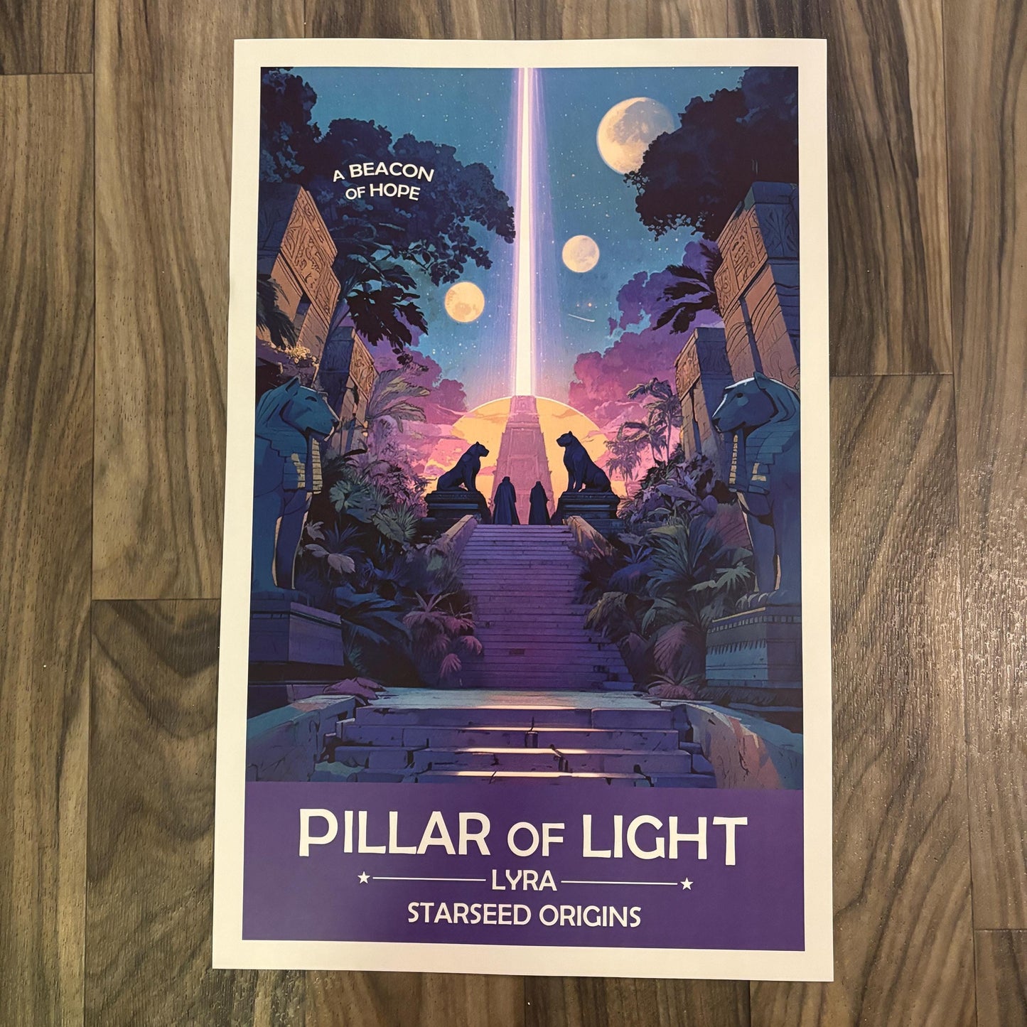 Lyran Starseed Pillar of Light Art Print | Retro Futuristic Space Poster