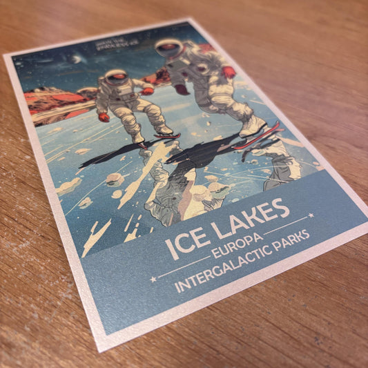 Ice Lakes of Europa Art Print | Collectible Retro Futuristic Space Wall Art | NASA Poster | Milky Way Galaxy | Sol Solar System