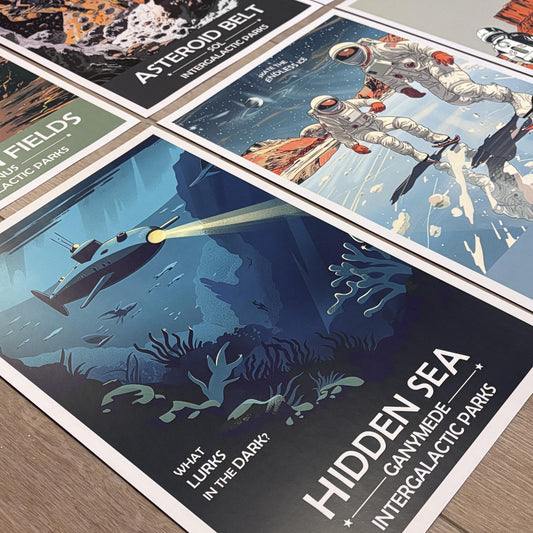 FULL Set of 10 Space Prints Intergalactic Parks Vol 1: Sol - A Journey Through the Solar System | Retro Futuristic NASA Space Poster