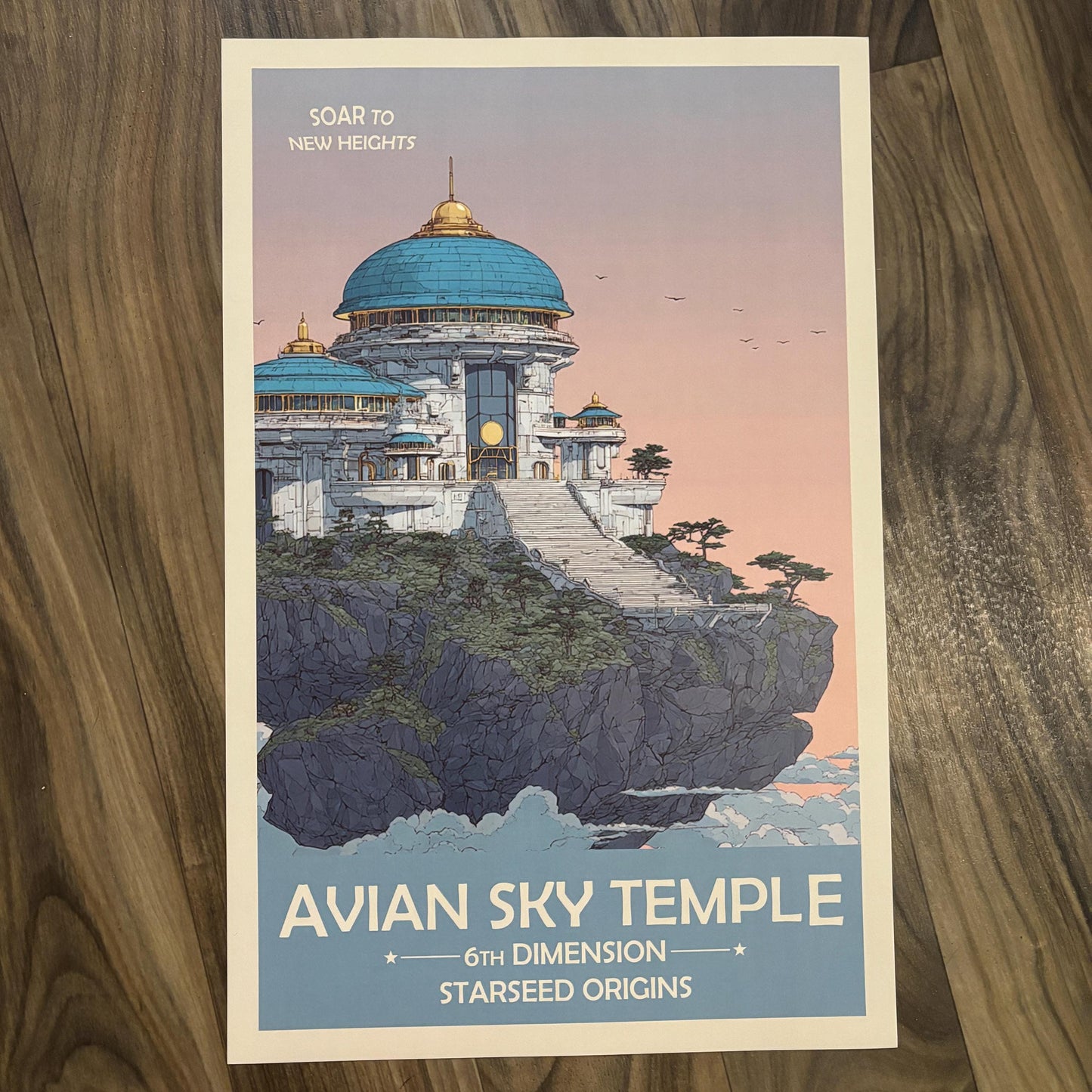 6th Dimension Avian Sky Temple Art Print | Retro Futuristic Space Poster