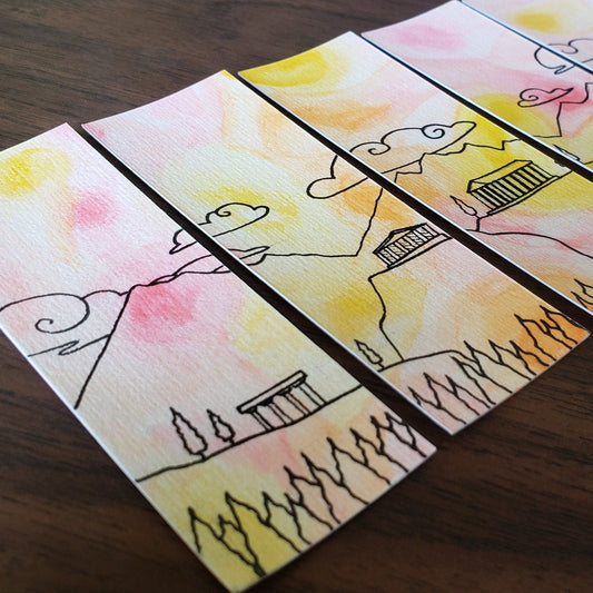 Mini Bookmarks | Ink and Watercolor Landscape Painting | Hills of Tuscany | Japanese Ink Wash Inspired | Thick and Durable Painted Bookmark