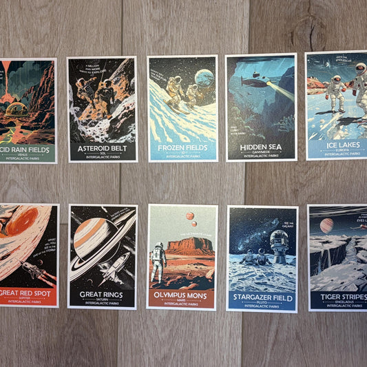 FULL Set of 10 Space Prints Intergalactic Parks Vol 1: Sol - A Journey Through the Solar System | Retro Futuristic NASA Space Poster