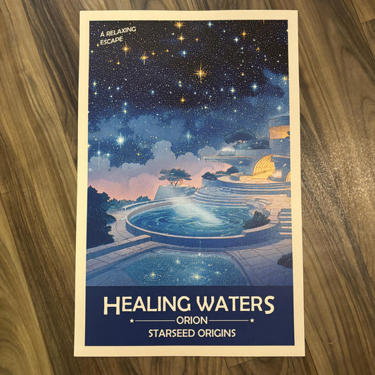 Orion Starseed Healing Waters Art Print | Retro Futuristic Space Poster