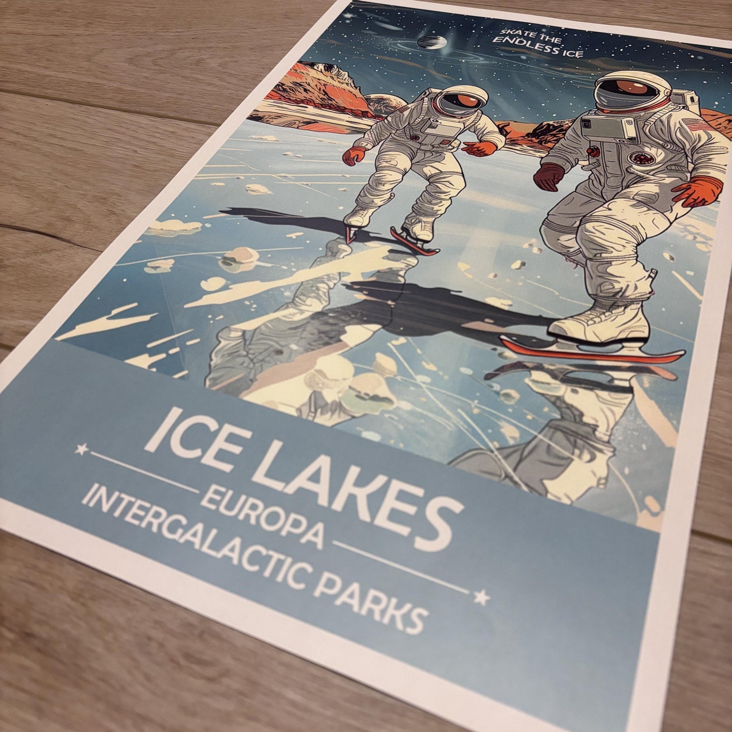 Ice Lakes of Europa Art Print | Collectible Retro Futuristic Space Wall Art | NASA Poster | Milky Way Galaxy | Sol Solar System