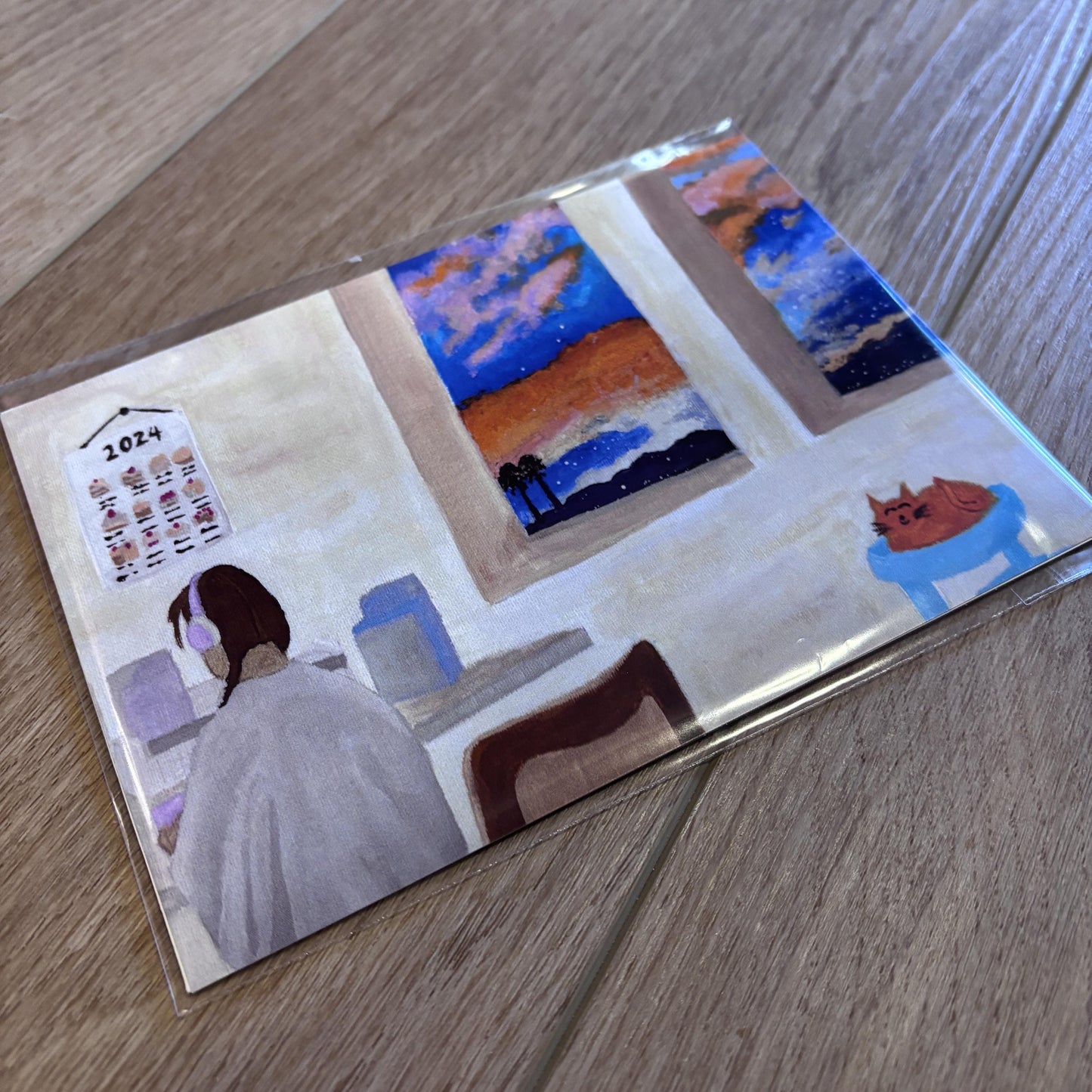 Lofi Leaf 5x7 Small Art Print | Lofi Girl | Dream Office | Dorm Room Decor | Work Motivation | Study Buddy | Coquette Acrylic Painting