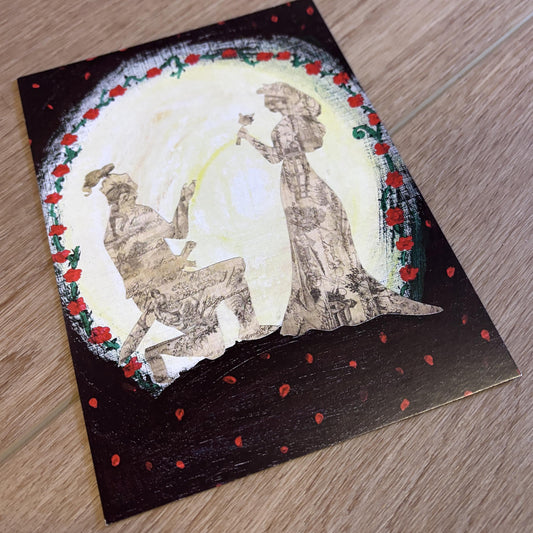 Eternal Love 5x7 Small Art Print | Knight and Princess in the Moonlit Rose Garden | Medieval Acrylic Painting