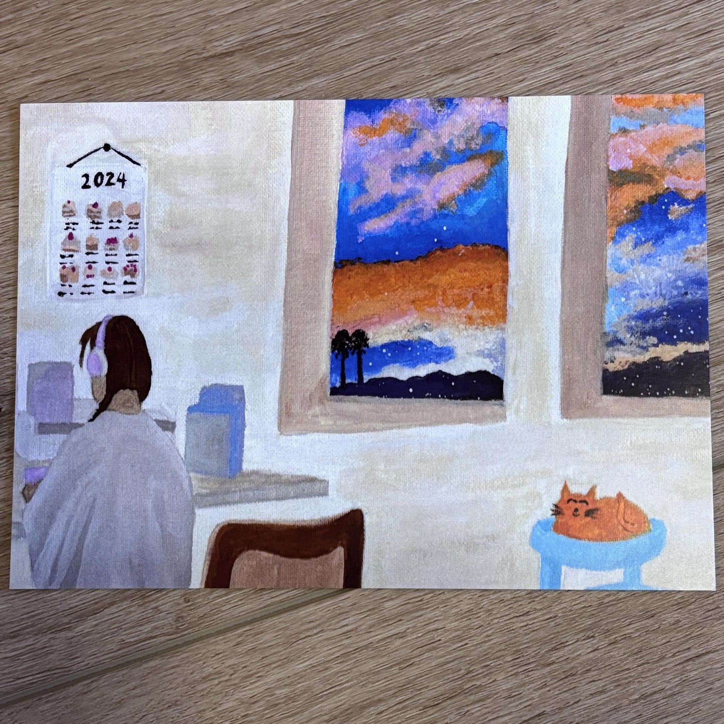 Lofi Leaf 5x7 Small Art Print | Lofi Girl | Dream Office | Dorm Room Decor | Work Motivation | Study Buddy | Coquette Acrylic Painting