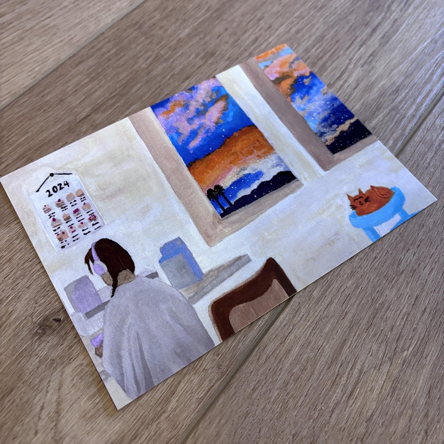 Lofi Leaf 5x7 Small Art Print | Lofi Girl | Dream Office | Dorm Room Decor | Work Motivation | Study Buddy | Coquette Acrylic Painting