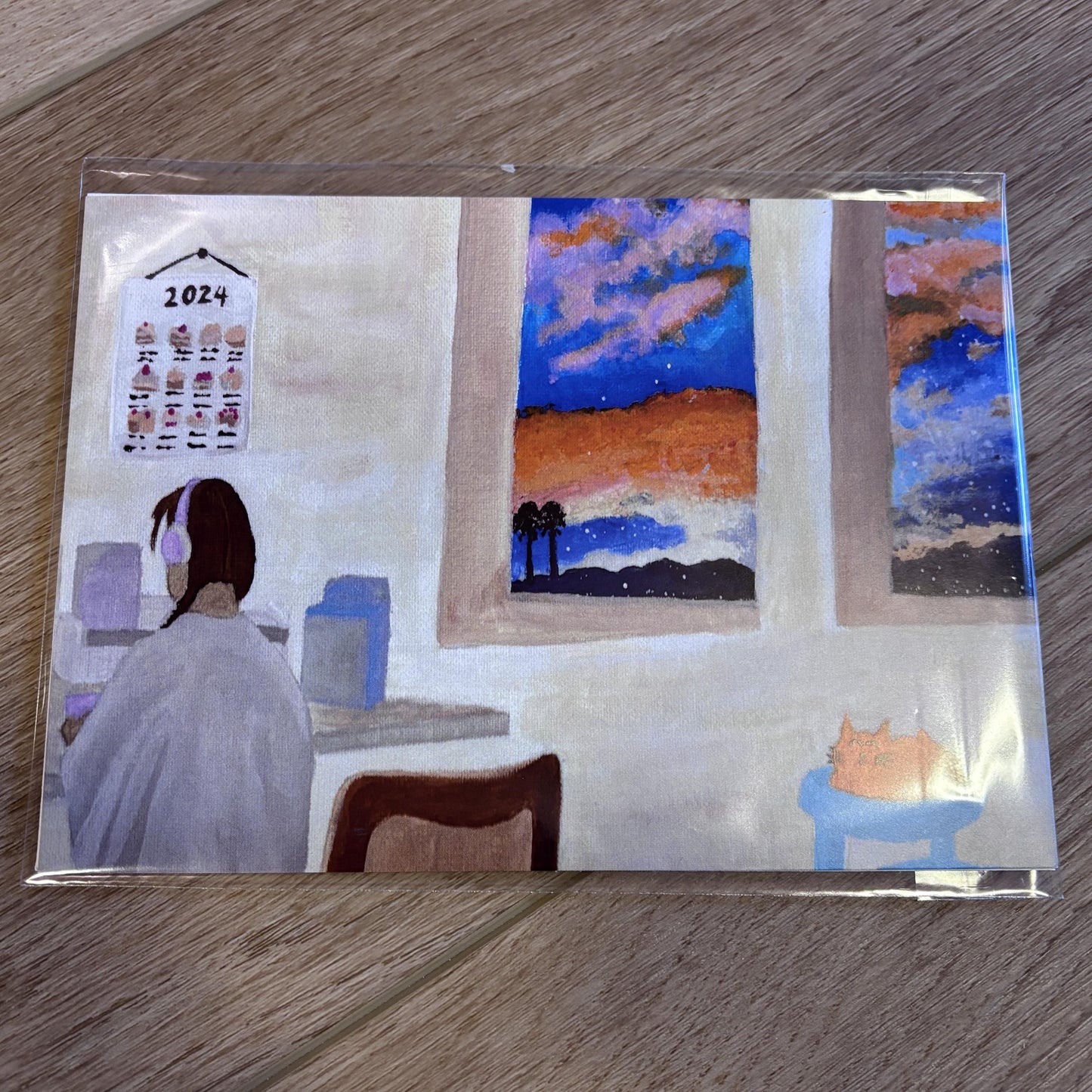 Lofi Leaf 5x7 Small Art Print | Lofi Girl | Dream Office | Dorm Room Decor | Work Motivation | Study Buddy | Coquette Acrylic Painting