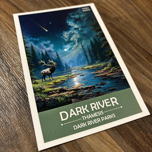 Dark River Art Print | Elk by Moonlit River | Fantasy Nature Poster