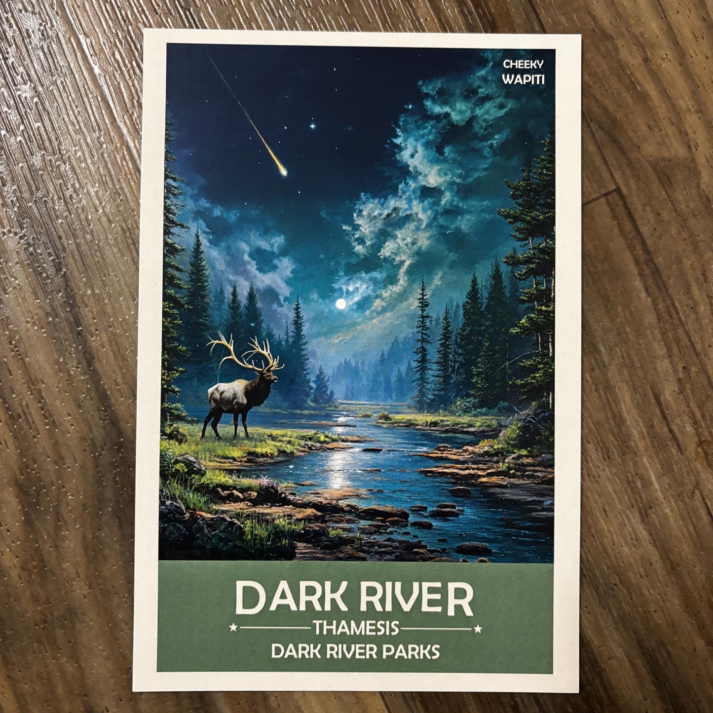 Dark River Art Print | Elk by Moonlit River | Fantasy Nature Poster