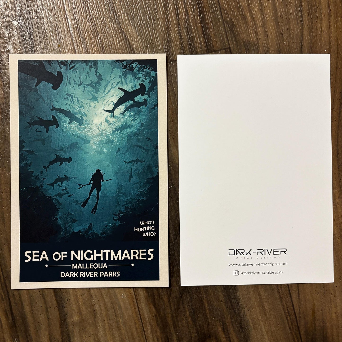 Sea of Nightmares Art Print | Diver Surrounded by Sharks | Fantasy Nature Poster